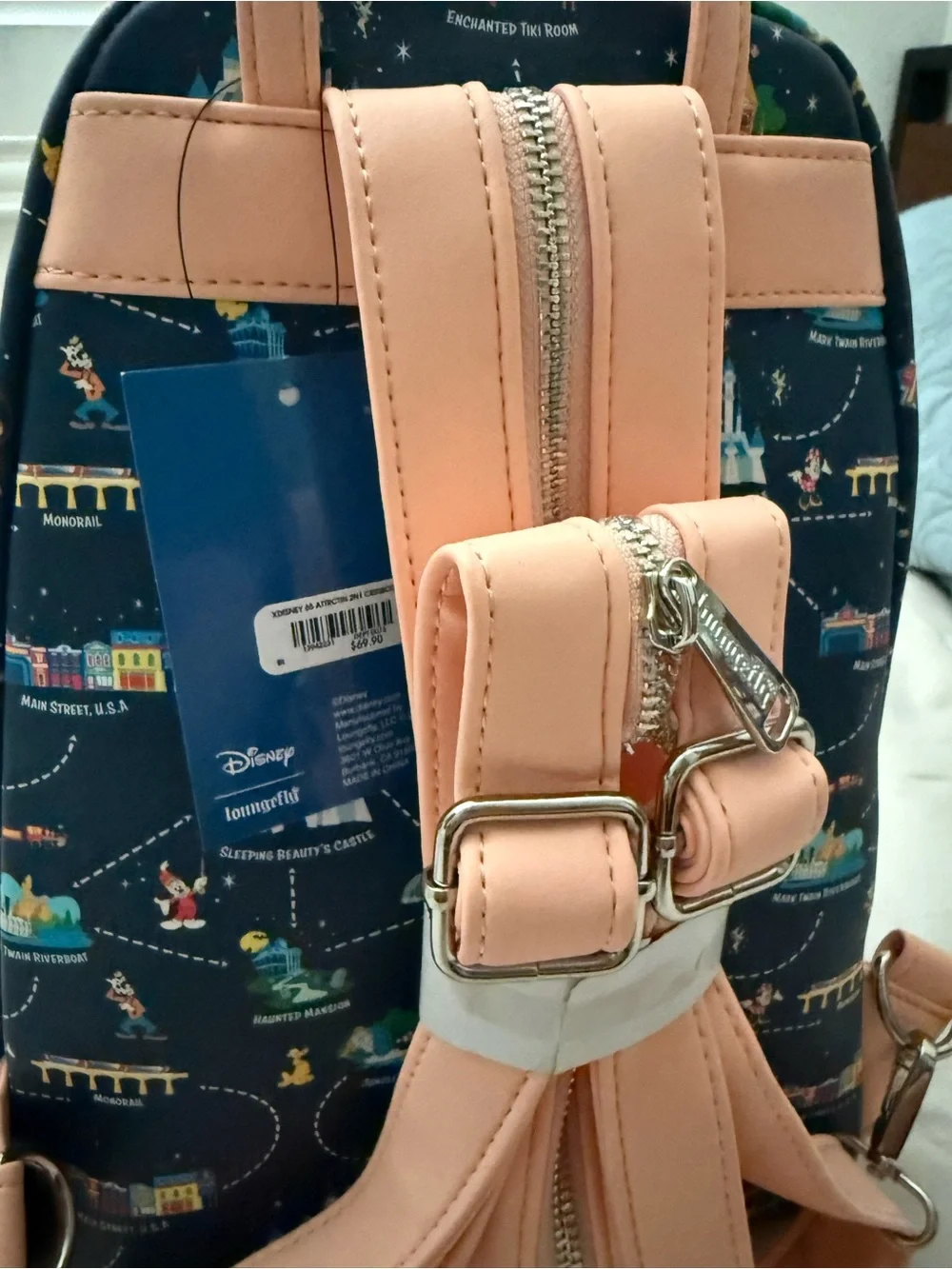 Loungefly Navy Disney 65th Anniversary Parks Map Mini Backpack with Pink Trim